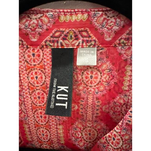 Kut from the Kloth Jasmine Button Up Pink Chiffon Top Blouse size Small Boho - Picture 3 of 5